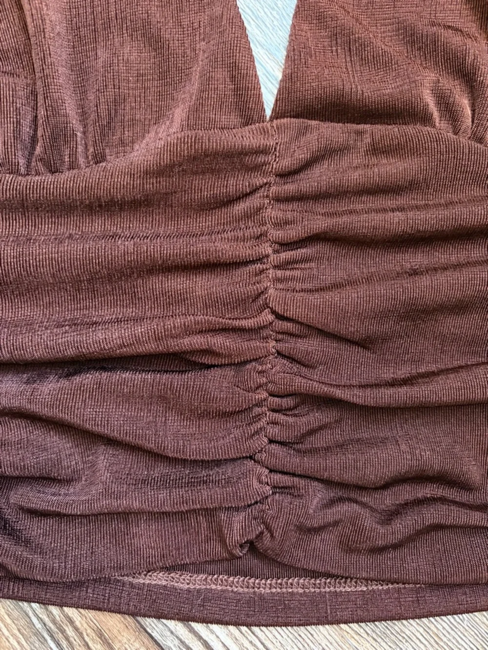 Brown Ruched Halter Crop Top - Picture 5 of 7